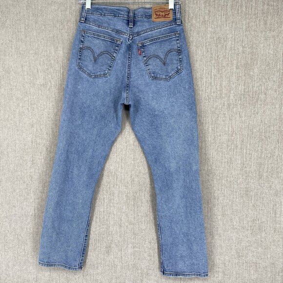 Levis Jeans 28 Wedgie Straight Distressed High Waist Whiskered Denim - Picture 2 of 13